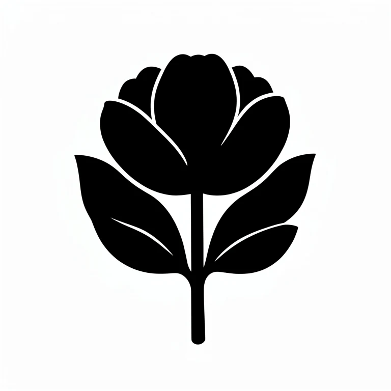 Locally generated blackwork peony with solid dark shapes and white channels